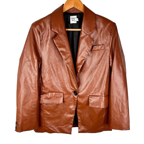 PRINCESS POLLY Women's Brown Faux Leather Notch Neck Open Blazer S/M - Picture 1 of 5